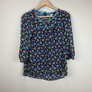 2 Hip‎ Shirt Women XL Blue Flowers Y2K